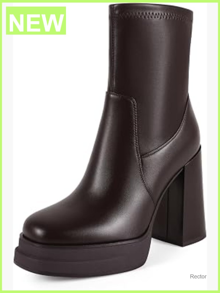 Platform Ankle Boots Chunky Heel Square Toe Stretchy Combat Booties